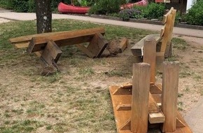 Polizeidirektion Pirmasens: POL-PDPS: Holzbank und Holztisch auf Kindergartengelände mutwillig beschädigt