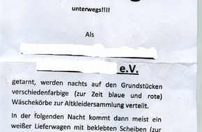 Polizeiinspektion Nienburg / Schaumburg: POL-STH: Polizei überprüft Altkleidersammler Keinen Hinweis auf Tierfänger