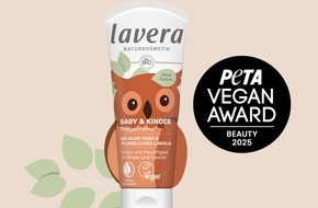 Laverana GmbH: lavera Naturkosmetik gewinnt PETA Vegan Beauty Award 2025 mit der Baby & Kinder Pflegecreme
