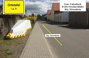 Polizeidirektion Kaiserslautern: POL-PDKL: Verkehrsüberwachung in Unkenbach, B 420 
Einsatz des mobilen Geschwindigkeitsmessgerätes im westlichen Donnersbergkreis