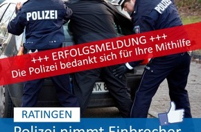 Polizei Mettmann: POL-ME: Dank aufmerksamer Zeugen: Polizei stellt Einbrecher auf frischer Tat - Ratingen - 2002040
