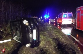 Feuerwehr Dortmund: FW-DO: 09.12.2018 - VERKEHRSUNFALL AUF DER AUTOBAHN 2
PKW bleibt auf der Seite liegen