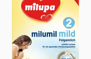 Danone DACH: milumil mild 2 Folgemilch -  Für Babys gesunde Verdauung / Die neue milumil mild 2 Folgemilch mit patentiertem LACTOFIDUS®-Prinzip ist besonders sanft zu Babybäuchlein (BILD)