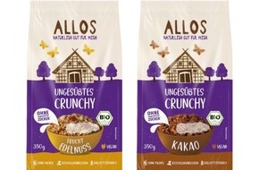 Allos Hof-Manufaktur: Presseinfo: Zwei neue Crunchys: Allos Frucht Edelnuss & Kakao