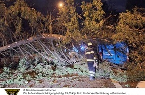 Feuerwehr München: FW-M: Baum beschädigt Kleintransporter (Arabellapark)