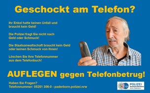 Polizei Paderborn: POL-PB: Geschockt am Telefon - Betr&uuml;ger erbeuten Geld und Schmuck