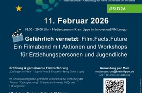 Polizei Lippe: POL-LIP: Kreis Lippe/D&ouml;rentrup/Lemgo. Filmabend und Info-Veranstaltung rund um den "Safer Internet Day" f&uuml;r mehr Sicherheit im Netz.