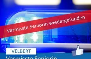 Polizei Mettmann: POL-ME: Vermisste Seniorin wohlbehalten angetroffen - 2503088