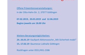 Polizeiinspektion Göttingen: POL-GÖ: (19/2019) Einbrüche und Einbruchsversuche in Wohnhäuser in Roringen - Vier Taten registriert