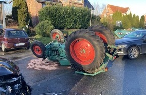 Polizeiinspektion Stade: POL-STD: Traktor bei Unfall umgestürzt - Fahrer leicht verletzt, Zwei Einbrüche in Jork, Audi in Sauensiek ausgebrannt, Einbrecher in Buxtehuder Restaurant