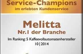 Melitta Europa GmbH & Co. KG: Ausgezeichnet: Melitta® ist zweifacher Branchensieger / Melitta® überzeugt die Konsumenten mit "höchstem Kundenvertrauen" und "bestem Kundenservice" in der Kategorie Kaffeevollautomatenhersteller (FOTO)