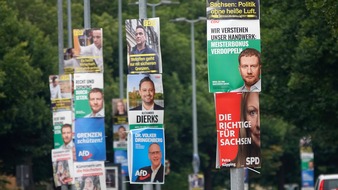 WDR Westdeutscher Rundfunk: +++ Achtung Sperrfrist (Print, Radio und Online): 18.00 Uhr +++ARD-Vorwahlbefragung Sachsen: Knappes Rennen zwischen CDU und AfD