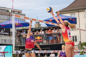 MM: Beachvolleyball auf dem Barfüsserplatz mit Basler Spitzenspielern