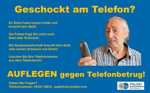 Polizei Paderborn: POL-PB: Geschockt am Telefon? - Auflegen! Aufmerksame Bankmitarbeiterin verhindert Betrug