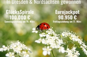 Sächsische Lotto-GmbH: Glück mit der GlücksSpirale: 100.000 Euro-Gewinn in Dresden gewonnen