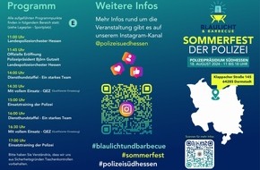 Polizeipräsidium Südhessen: POL-DA: Darmstadt / Südhessen: Sommerfest der Polizei unter dem Motto "Blaulicht und Barbecue" am 18. August