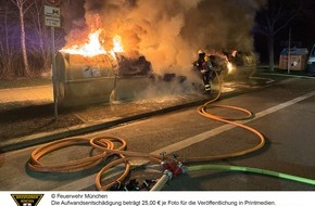 Feuerwehr München: FW-M: Brennende Wertstoffcontainer sorgen für unruhige Nacht (Aubing-Lochhausen-Langwied)