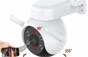 PEARL GmbH: Überwacht großflächig und verfolgt bewegliche Objekte: 7links WLAN-Pan-Tilt-Outdoor-Überwachungskamera IPC-360 mit 2K, Nachtsicht, IP65
