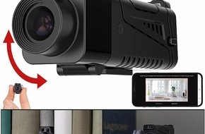 PEARL GmbH: Winzige Kamera - ideal für Modellbau und POV-Aufnahmen: Somikon WLAN-Micro-Kamera DV-325.mini, Full HD, 90° neigbar, Powerbank, IR-Nachtsicht, App