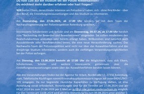 Polizeiinspektion Rotenburg: POL-ROW: ++ Erinnerung: Polizeiinspektion Rotenburg lädt zu spannenden Info-Veranstaltungen ein! ++ Lust auf Polizei? ++