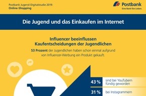 Postbank: Postbank Jugend-Digitalstudie 2019 / Studie: Jeder zweite Jugendliche lässt sich von Influencern ködern