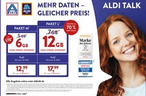 ALDI: Mehr Daten, gleicher Preis: ALDI TALK erhöht das Datenvolumen in Tarifoptionen um bis zu 70 Prozent