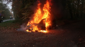 Polizeiinspektion Delmenhorst / Oldenburg - Land / Wesermarsch: POL-DEL: Landkreis Oldenburg: Fahrzeugbrand in Ganderkesee