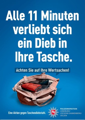 POL-LG: ++ &quot;Alle 11 Minuten verliebt sich ein Dieb in Ihre Tasche&quot; ++ Polizei warnt vor Taschendiebstählen unterwegs und beim Einkauf ++ Plakatkampagne ++ Infos &amp; Präsenz am 08.11.25 beim LGer Wochenmarkt