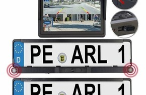 PEARL GmbH: Sicheres Einparken durch optimale Sicht beim Vorwärts- und Rückwärtsfahren: Lescars Solar-Funk-HD-Front- & Rückfahrkamera PA-750, Splitscreen-Monitor, Abstandswarner