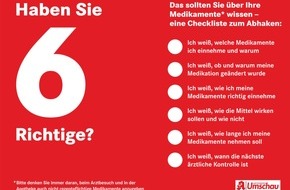 Wort & Bild Verlagsgruppe - Gesundheitsmeldungen: Check: Wie gut kennen Sie Ihre Medikamente? / Eine Checkliste der "Apotheken Umschau" mit sechs Fragen unterstützt Patientinnen und Patienten, Fehler bei der Arzneimitteltherapie zu vermeiden