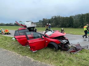 KFV Bodenseekreis: Frontalzusammenstoß: Feuerwehr befreit eingeklemmte Fahrerin