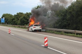 Polizeidirektion Neustadt/Weinstraße: POL-PDNW: Polizeiautobahnstation - PKW brennt völlig aus und verursacht starke Verkehrsbehinderungen