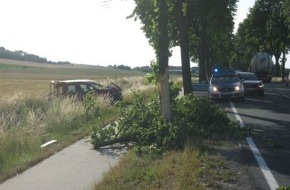 Polizeiinspektion Hameln-Pyrmont/Holzminden: POL-HOL: Bundesstraße 64 - Eimen - Mainzholzen: Gegen Baum geprallt und überschlagen - 50jährige Fahrerin leicht verletzt -