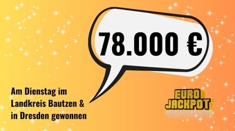 Sächsische Lotto-GmbH: Eurojackpot bringt gleich zwei Mal 78.875 Euro in den Freistaat