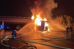 Feuerwehr und Rettungsdienst Bonn: FW-BN: Brennender LKW-Anhänger auf der BAB 59