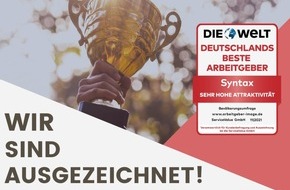Syntax Systems GmbH & Co. KG: Studie: Syntax zählt zu Deutschlands besten Arbeitgebern