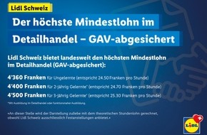 LIDL Schweiz: Lidl Schweiz zahlt den höchsten Mindestlohn im Detailhandel