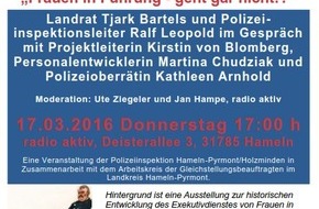Polizeiinspektion Hameln-Pyrmont/Holzminden: POL-HM: Einladung zur Podiumsdiskussion: Frauen in Führung - geht gar nicht!?