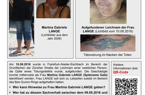Polizeipräsidium Frankfurt am Main: POL-F: 200506 - 0423 Frankfurt/Nieder-Eschbach: Unbekannte Tote identifiziert - Zeugenaufruf - Bezug zur Meldung Nr. 691 vom 11.08.2016