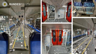 Bundespolizeidirektion M&uuml;nchen: Bundespolizeidirektion M&uuml;nchen: Fu&szlig;ballfans verunstalten Zugfahrgastbereich / Hoher Schaden bei DB Regio AG