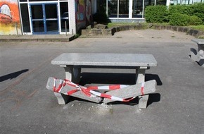 Polizei Hagen: POL-HA: Sitzgelegenheiten auf Schulhof mutwillig beschädigt