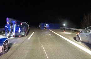 Polizeidirektion Kaiserslautern: POL-PDKL: Fahrer kommt mit dem Schrecken davon - Gespann auf der A6 umgekippt