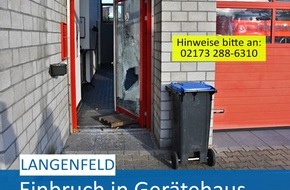 Polizei Mettmann: POL-ME: Einbruch in Feuerwehrgerätehaus: Polizei ermittelt und bittet um Hinweise - 2504012