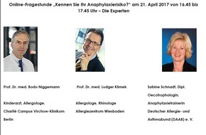 CGC Cramer-Gesundheits-Consulting GmbH: Online-Expertenfragestunde am 21. April 2017: Kennen Sie Ihr Anaphylaxierisiko? (FOTO)