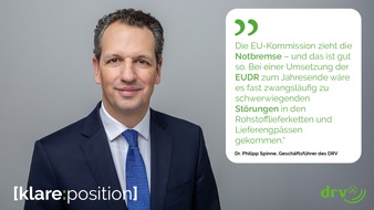 Deutscher Raiffeisenverband: DRV bewertet Verschiebung des Anwendungsstarts für EUDR als zwingend notwendig I "Gewonnene Zeit muss sinnvoll genutzt werden "