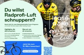 Lease a Bike: Radprofi-Luft schnuppern: Lease a Bike startet gemeinsam mit Team Visma I Lease a Bike das Programm "Lease a Bike Cycling Club" und macht Radsportbegeisterte zu Markenbotschafter*innen