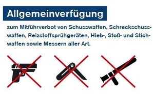Bundespolizeidirektion Koblenz: BPOLD-KO: Bundespolizei verbietet in Frankfurt am Main das Mitführen von Waffen und Messern aller Art