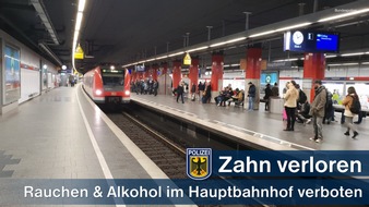 Bundespolizeidirektion München: Bundespolizeidirektion München: Zwei Verletzte bei Streit um Rauch und Alkohol: 26-Jähriger verlor Zahn