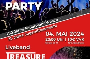 Freiwillige Feuerwehr Weeze: Feuerwehr Weeze: Großes Jubiläum - 150 Jahre Feuerwehr Weeze - Mit Festakt und anschließender öffentlicher Feuerwehrparty im Gerätehaus Weeze