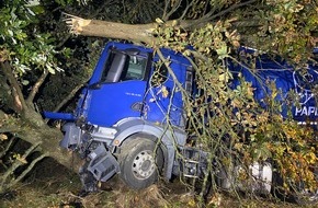 Polizeidirektion Trier: POL-PDTR: Sattelzug kollidiert mit Baum